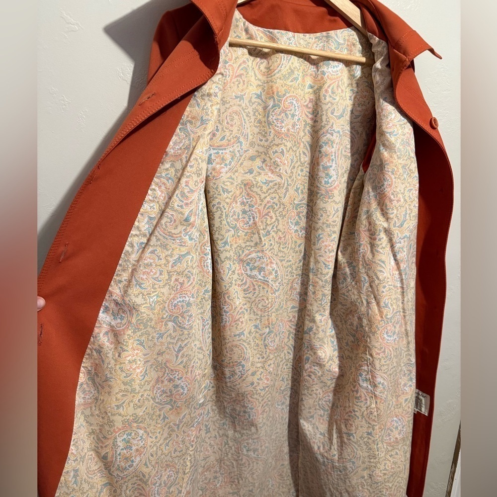 Stunning Vintage Forecaster of Boston Belted Trench Coat Burnt Orange Size 14 - Picture 15 of 16